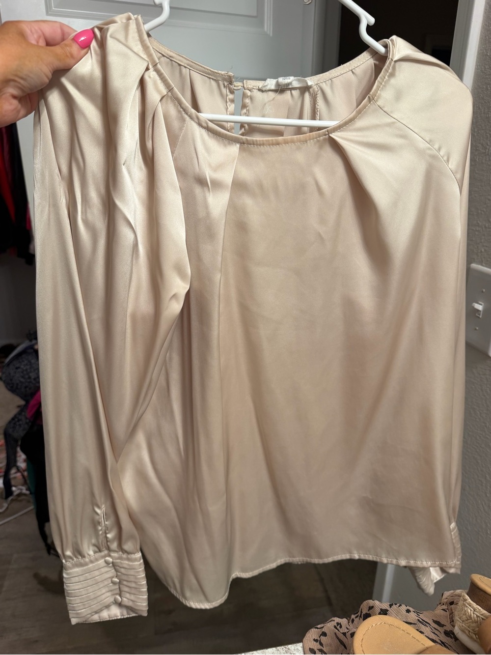 Silky Cream Long-Sleeve Blouse